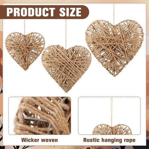 Decorazione Appesa a Cuore in Corda di Canapa Intrecciata Rustica Vintage in Lino per San Valentino Matrimonio Festa Casa