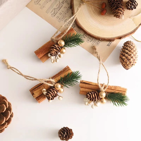 Ornamenti Natalizi Bastoncini di Cannella Pigna Naturale Spago Fatto a Mano Ciondolo Vintage Decorazione per Casa Festa