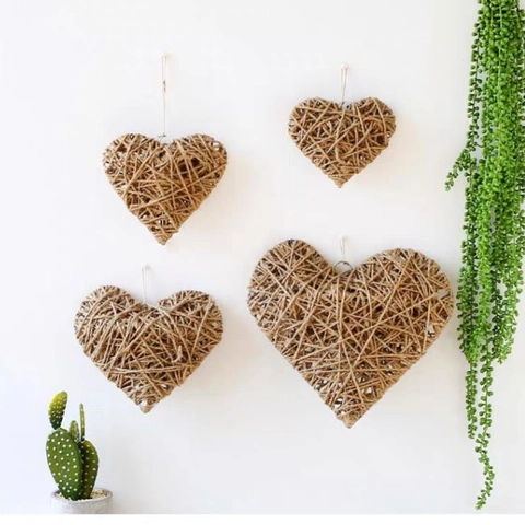 Decorazione Appesa a Cuore in Corda di Canapa Intrecciata Rustica Vintage in Lino per San Valentino Matrimonio Festa Casa