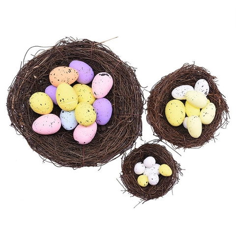 Nido di Uccello in Rattan Intrecciato a Mano per Pasqua Con Uova Macchiettate Decorazione Pastorale Naturale per Casa Foto Proposta