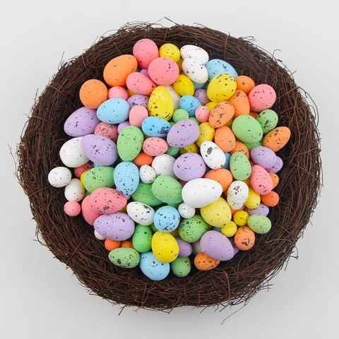 Uova di Pasqua Decorative in Schiuma Maculata Set Nido d'Uccello Artificiale per Artigianato Ghirlande Fai-da-Te Decorazione Desktop Casa Pasqua Multicolore