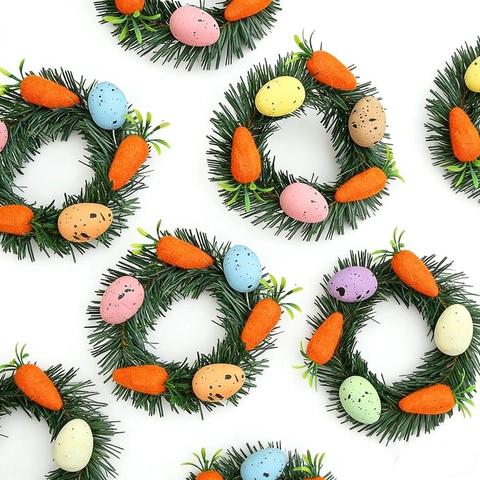 Pasqua Corona Artificiale Con Uova Macchiate Colorate E Carote Decorativa Porta Appeso Candela Anello Casa Festival Festa Ornamento
