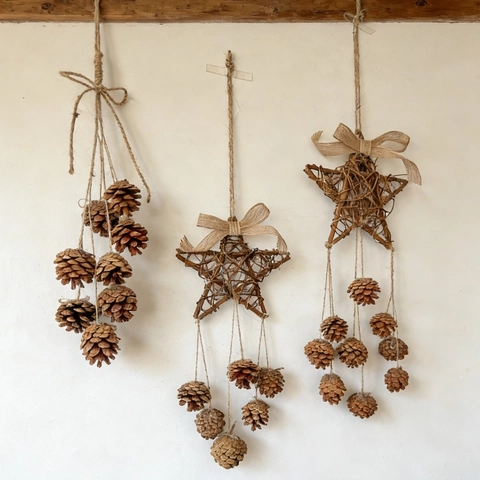Handmade Natural Pine Cone Vine Star Wall Hanging Rustic Country Nursery Wall Decor For Home Living Room Interior Decoration