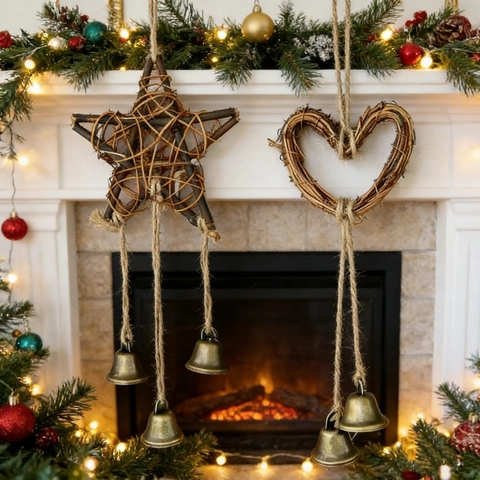 Handmade Metal Witch Bells Retro Pentagram Heart Woven Wind Chimes For Door Handle Hanging Decor Home Garden Ornament