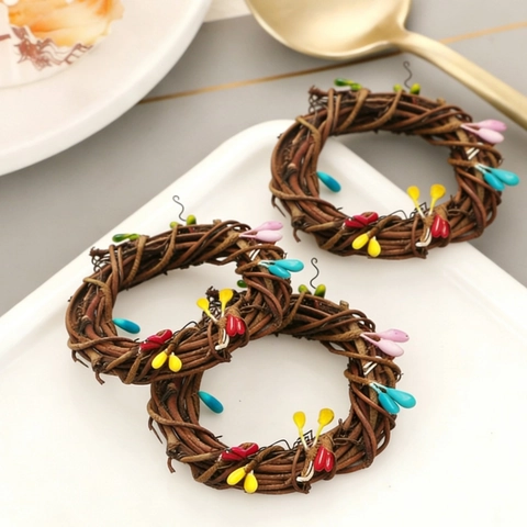 Christmas Rattan Wreath Napkin Rings Colorful Berry Napkin Holder Rings For Restaurant Table Setting Decoration Party