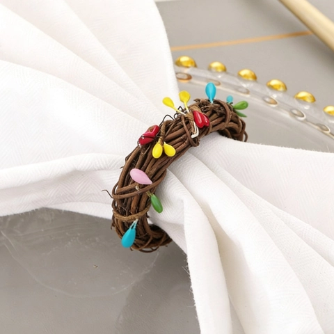 Christmas Rattan Wreath Napkin Rings Colorful Berry Napkin Holder Rings For Restaurant Table Setting Decoration Party