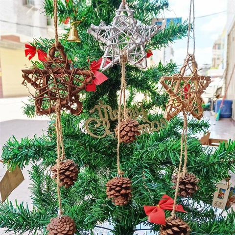 Stelle di Rattan Intrecciate a Mano per Albero di Natale Con Pigne Naturali Oro Argento Decorazioni Rustiche per la Casa
