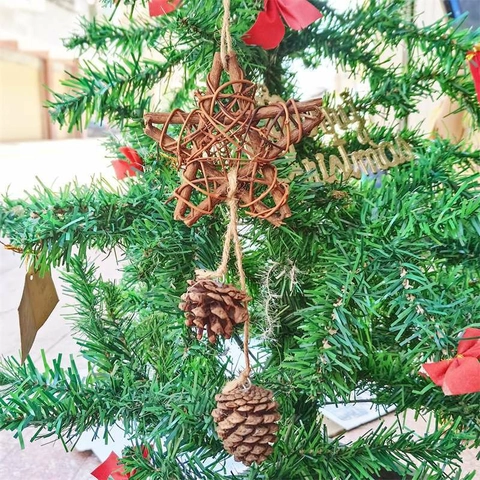 Stelle di Rattan Intrecciate a Mano per Albero di Natale Con Pigne Naturali Oro Argento Decorazioni Rustiche per la Casa