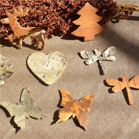 Fette Decorative in Corteccia di Betulla Naturale Forme di Stella Cuore Renna Fiocco di Neve per Artigianato Fai da Te Matrimonio Casa