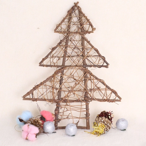Ornements de Pentagramme et Sapin de Noël en Rotin Tissé à la Main Décoration Suspendue en Bois Naturel pour Fête de Noël Vitrine Maison