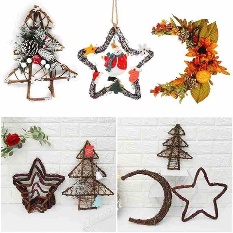 Ghirlanda Luna in Rattan Naturale Base ad Anello a Forma di Luna Natale DIY Artigianato Fatto a Mano Decorazione Parete Marrone