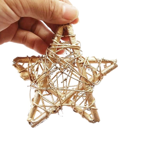 Adornos Colgantes de Estrella de Cinco Puntas de Madera Tejida Rústica Estrella Oro Plata Decoración para Hogar Fiesta Festival