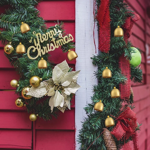 Vintage Gold Christmas Metal Bell With Lanyard Hanging Ornament For Holiday Tree Decoration Home DIY Craft Accessories