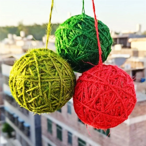 Palla Appesa per Albero di Natale in Corda di Canapa Intrecciata a Mano Sfere Decorative Colorate per Fai da Te Decorazione