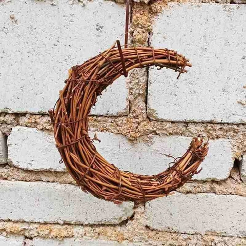 Ghirlanda Luna in Rattan Naturale Base ad Anello a Forma di Luna Natale DIY Artigianato Fatto a Mano Decorazione Parete Marrone