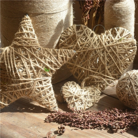 Ornamenti Decorativi in Corda di Canapa Naturale Palla Cuore Stella per Matrimonio Casa Rustico Juta Intrecciata Artigianato