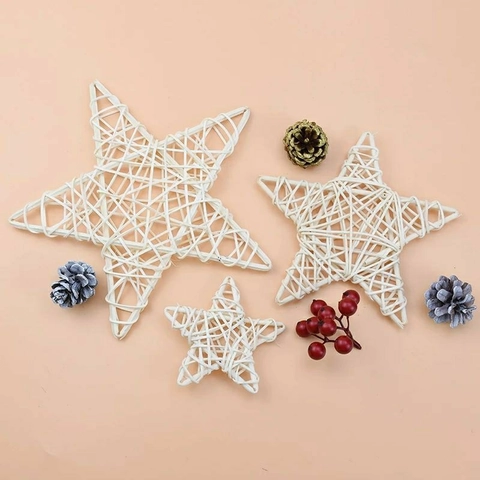 Weißer Rattan Stern Gewebtes Pentagramm Hängende Dekoration Für Weihnachten Hochzeit Zuhause Natürliche Rebe Stern Wand Dekor