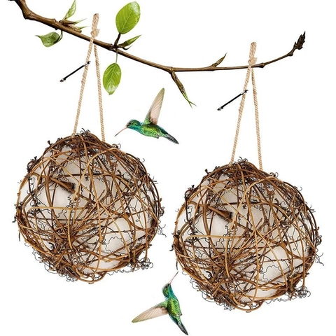Handgewebte Kolibri Nistkugel Aus Natürlichem Rattan Mit Weicher Baumwollfaser Füllung Garten Hängendes Vogelnest Haus