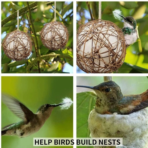 Handgewebte Kolibri Nistkugel Aus Natürlichem Rattan Mit Weicher Baumwollfaser Füllung Garten Hängendes Vogelnest Haus