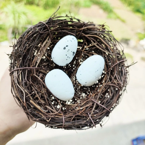 Nido di Uccello in Rattan Artigianale Con Uova Artificiali Oggetti di Scena Decorativi per Pasqua Decorazione Domestica