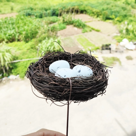 Nido di Uccello in Rattan Artigianale Con Uova Artificiali Oggetti di Scena Decorativi per Pasqua Decorazione Domestica
