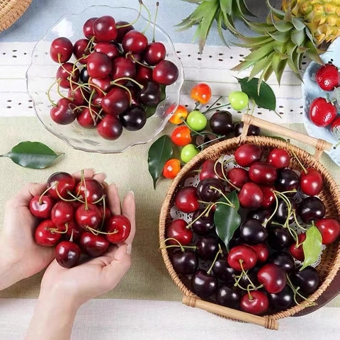 Realistische Künstliche Kirsche Frucht Dekoration Für Restaurant Display Fotografie Requisiten Weich PVC Simulation Kirsche