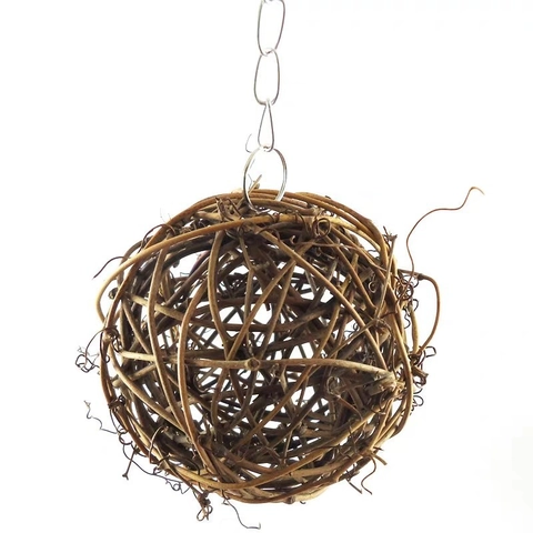 Juguete para Pájaros Bola de Ratán Tejida a Mano Natural Juguete para Masticar Loros Con Cadena de Metal Decoración