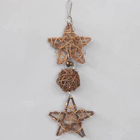 Natural Rattan Star Ball Parrot Toy With Metal Bell Bird Cage Hanging Chewing Swing For Small Birds Pet Accessories