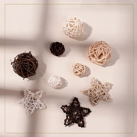 Orecchini a Bottone a Forma di Stella e Palla di Rattan Intrecciata a Mano Oggetti di Scena Fotografici Decorativi per Matrimonio Casa Fai Da Te