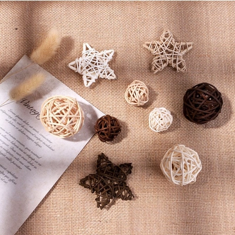 Orecchini a Bottone a Forma di Stella e Palla di Rattan Intrecciata a Mano Oggetti di Scena Fotografici Decorativi per Matrimonio Casa Fai Da Te