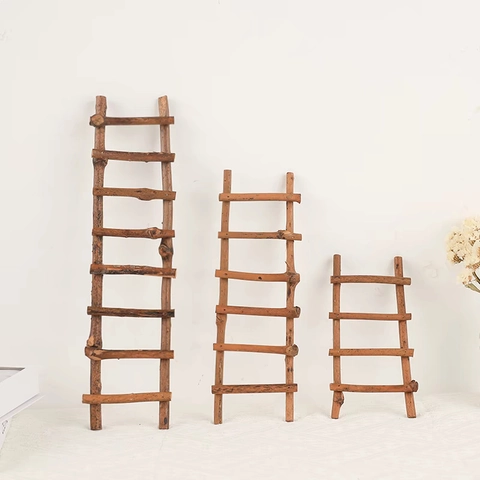 Natürliche Holz Dekorative Minileiter Rustikal Handgemacht Reben Requisite Für Haus Hochzeit Schaufenster Vintage Braun Ornament