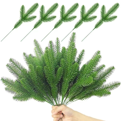 Rami di Ago di Pino Artificiale Stelo di Pianta Verde Finta per Composizione Floreale di Natale Arredamento