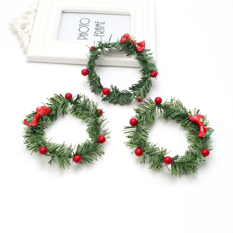 Mini Weihnachtskranz Ornamente Künstliche Tannennadel Rote Beere Schleife Hängende Deko Für Weihnachtsbaum Haus Party Festlicher Kranz