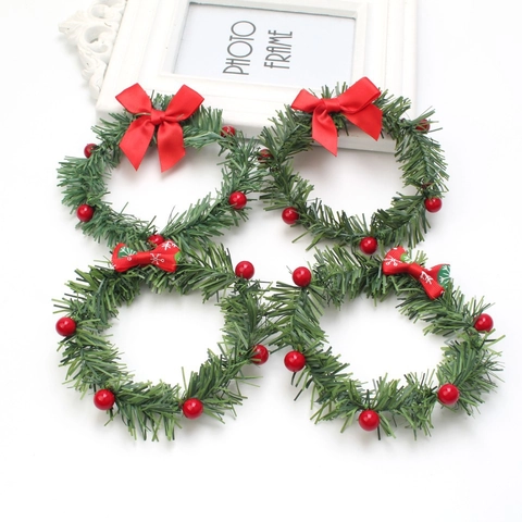 Mini Weihnachtskranz Ornamente Künstliche Tannennadel Rote Beere Schleife Hängende Deko Für Weihnachtsbaum Haus Party Festlicher Kranz