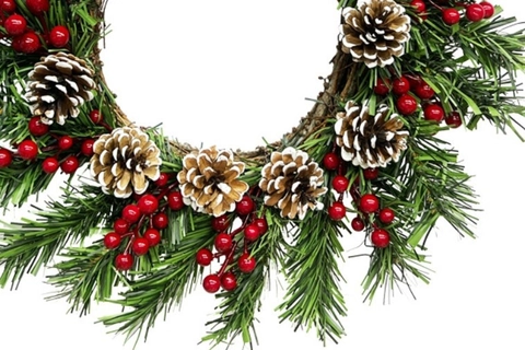 Ghirlanda Natalizia Di Aghi Di Pino Bacche Rosse Artificiali Pigne Innevate Verde Decorazione Per Porta Parete Casa Natale