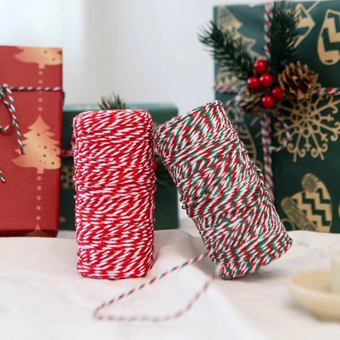 Christmas Cotton Twine Red White Green Decorative Packing Rope For Holiday Gift Wrapping DIY Craft Twisted Baker Twine String