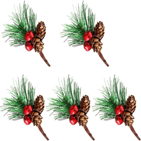 Rami Artificiali di Aghi di Pino Natalizi Con Pigne Naturali E Campanelli Rossi in Metallo Per Decorazioni Fai-da-te