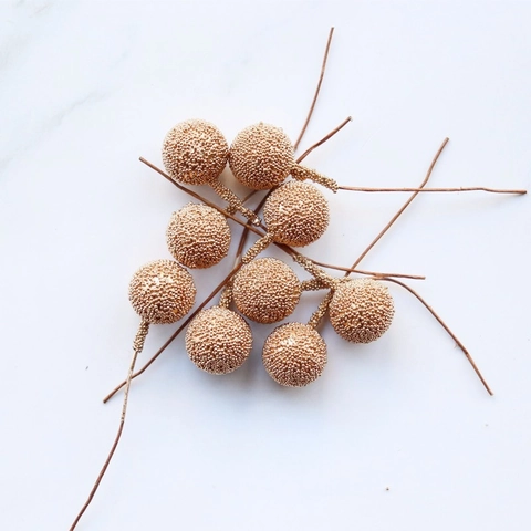 Artificial Golden Christmas Berry Stems Frosted Foam Berries Branches For DIY Wreath Garland Flower Arrangement Home Decor