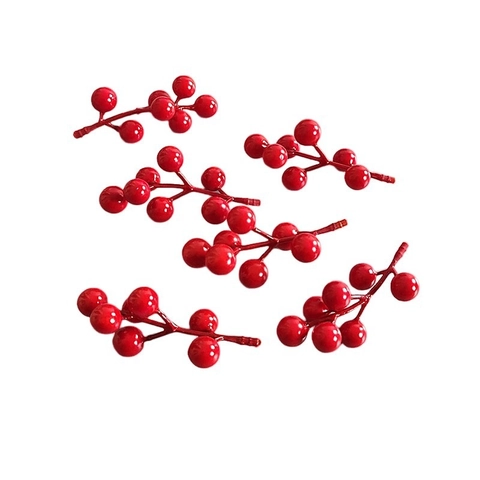 Red Artificial Holly Berries Stem For Christmas Wreath DIY Decoration Winter Festive Home Decor New Year Party Supplies