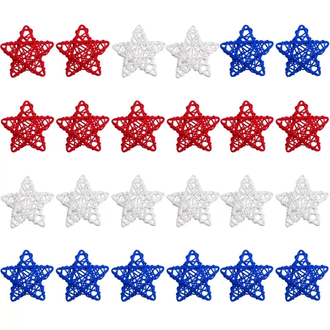 Decorazioni per il Giorno dell'Indipendenza Stelle e Palle in Carta Vimini Rosso Bianco Blu Decorazioni Appese per Casa