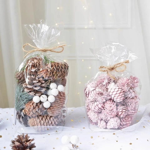 Decorazione Pigne Di Natale Rosa Naturale Effetto Neve Con Sacchetto Regalo In Corda Di Canapa Per Fai Da Te Tavolo Casa