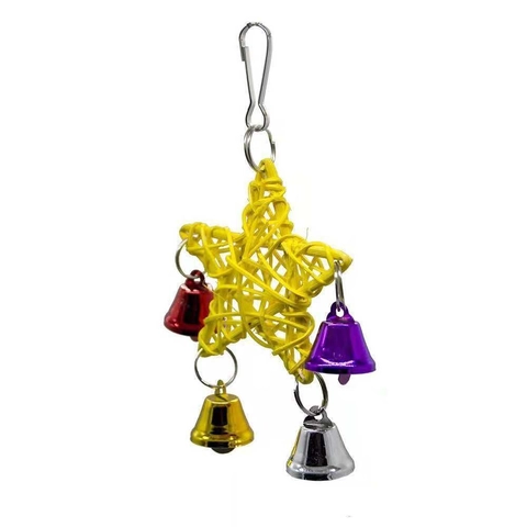 Parrot Chewing Toy Hanging Woven Vine Star With Colorful Bells For Budgies Cockatiels Foraging Exercise Bird Cage Toy