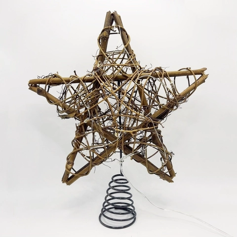 Estrella para Árbol de Navidad Hierro Madera Vid Tejido Pentagrama Con Luces LED Rústico Vintage Decoración Navideña Fiesta