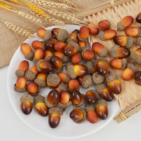 Bellotas Artificiales Realistas Color Degradado Marrón Naranja Nueces Falsas para Navidad Halloween Guirnalda de Otoño Decoración de Mesa Hogar