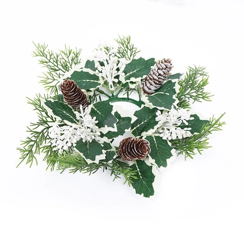 Couronne Anneau de Bougie de Noël Simulation Aiguilles de Pin Pomme de Pin Baies Centre de Table Décoration pour Fête Noël Maison