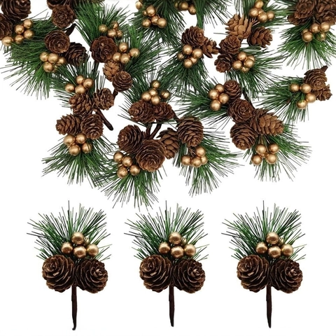 Decorazione Artificiale di Ramo di Pino di Natale Con Pigne Naturali e Bacche Dorate per Albero di Natale Fai da Te Accessori