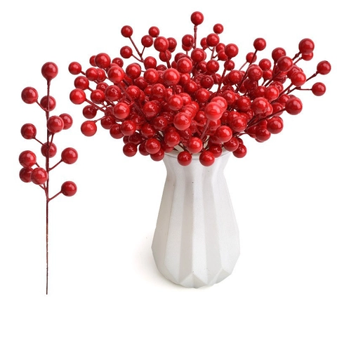 Realistic Artificial Red Berry Branches Multi Pronged Holly Berry Stems For Christmas Decor Home Holiday Table Centerpiece