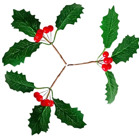 Bacche di Agrifoglio Artificiali di Natale Rami di Bacche Rosse Con Foglie Verdi per Ghirlande Fai-da-te Decorazione Albero Plastica