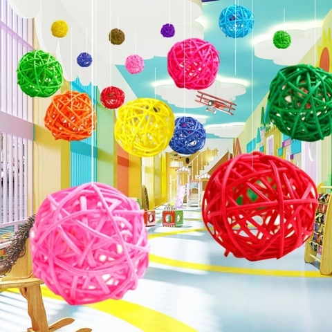 Hand Woven Decorative Rattan Ball Hanging Ornament For Party Wedding Ceiling Decoration Simple Multicolor Wicker Sphere