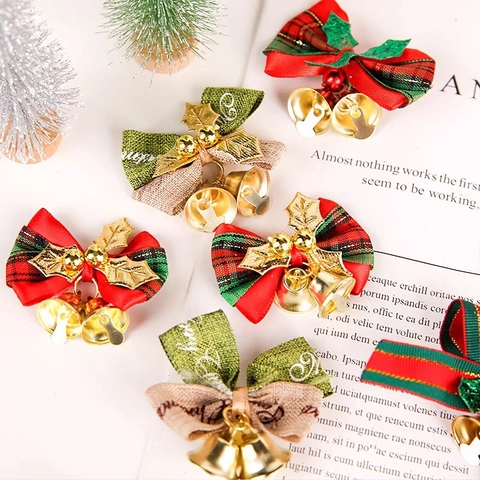 Weihnachtsbaum Schleifen Dekoration Mit Goldglocken Stechpalmenblätter Rot Grün Karierte Satin Schleifen Für DIY Kranz